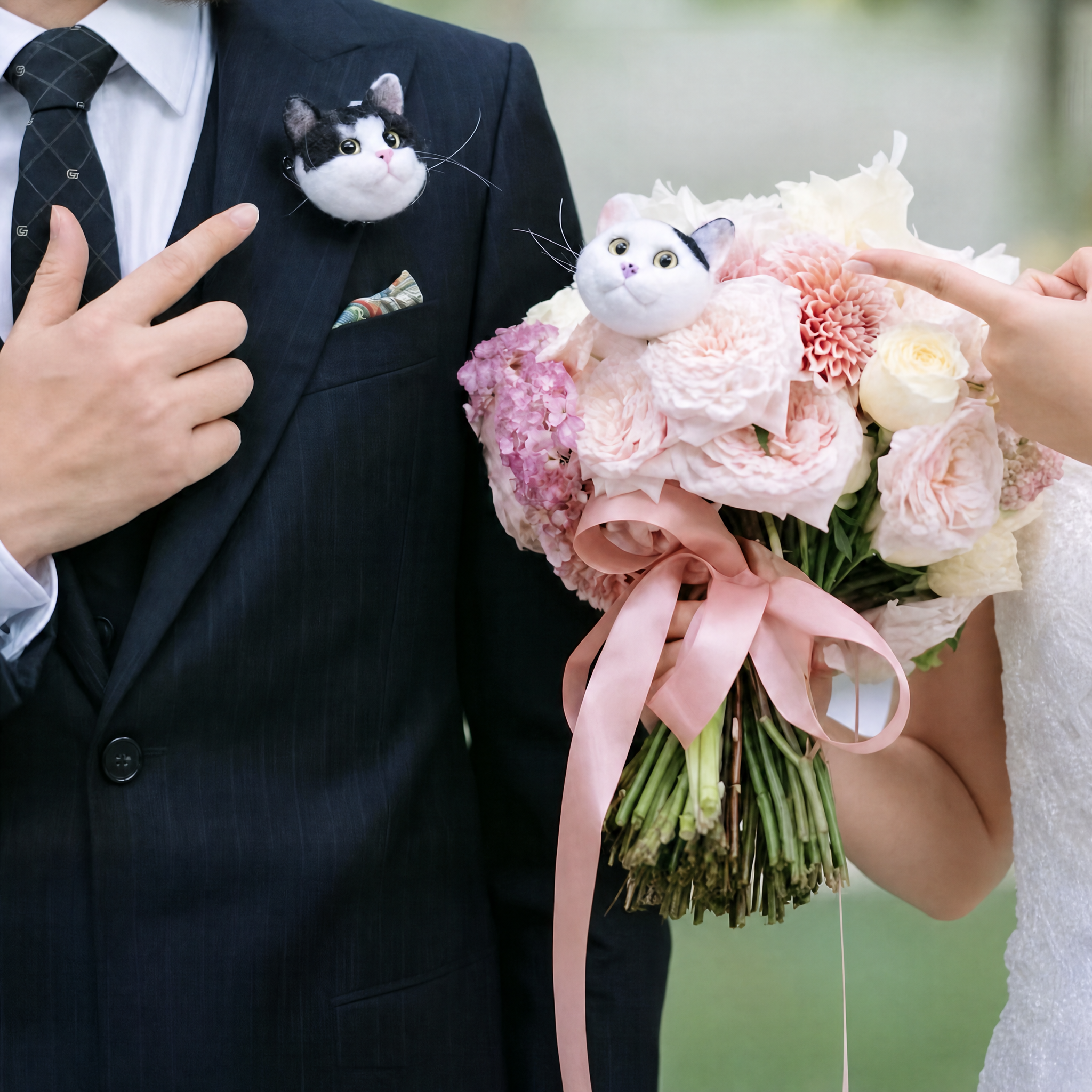 愛犬・愛猫と一緒に結婚式♪ 羊毛フェルト ウェディング ブートニア ブローチ