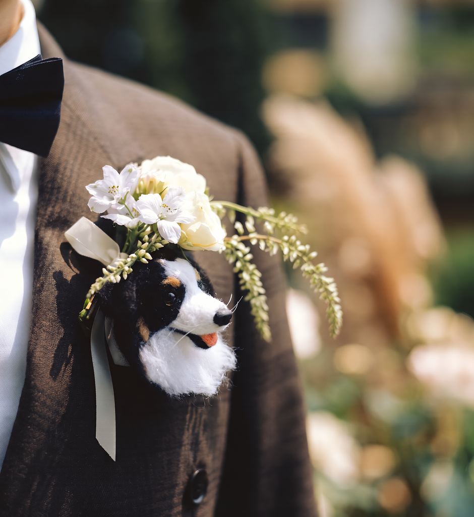 愛犬・愛猫と一緒に結婚式♪ 羊毛フェルト ウェディング ブートニア ブローチ