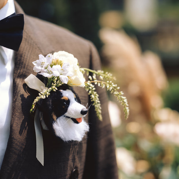 愛犬・愛猫と一緒に結婚式♪ 羊毛フェルト ウェディング ブートニア ブローチ