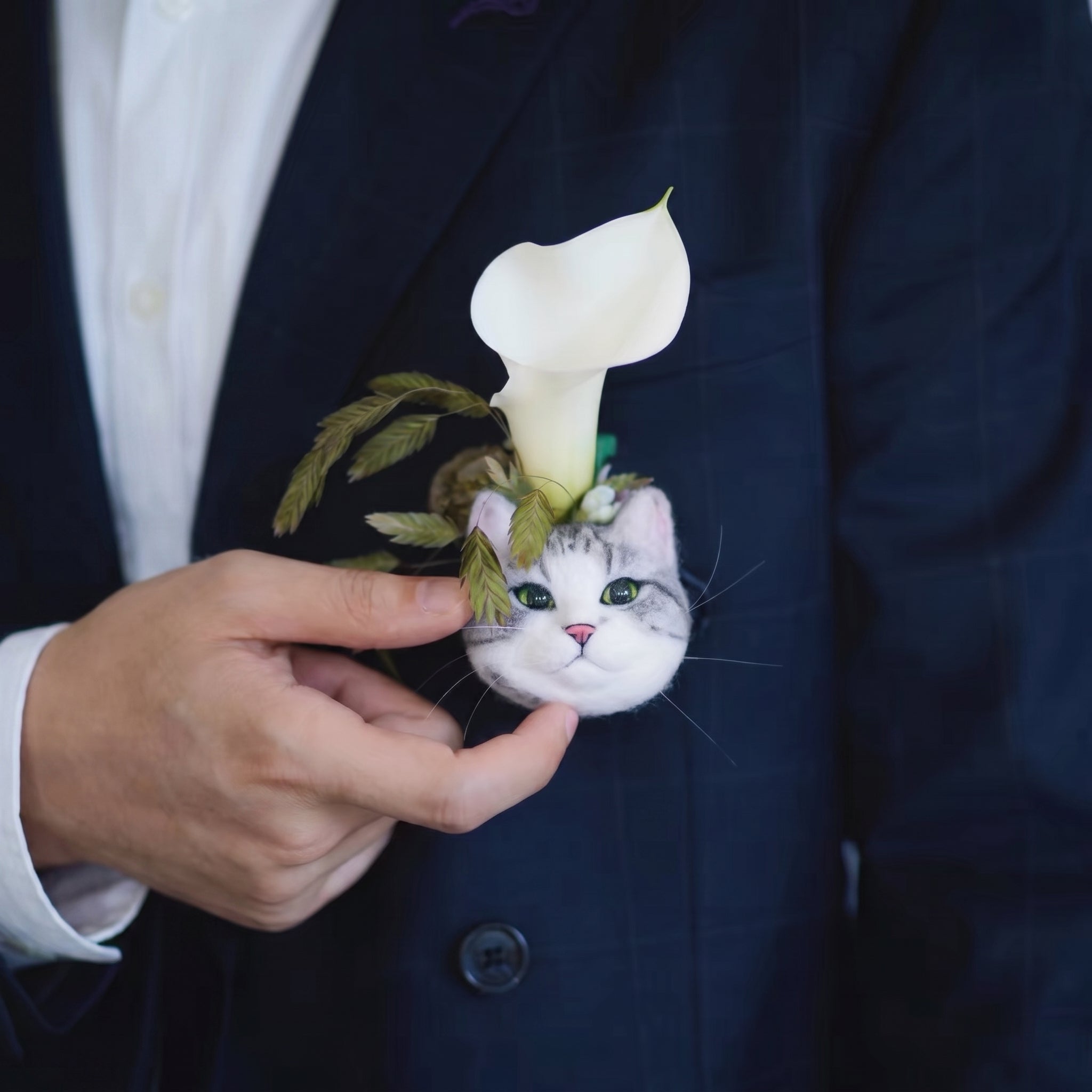 愛犬・愛猫と一緒に結婚式♪ 羊毛フェルト ウェディング ブートニア ブローチ